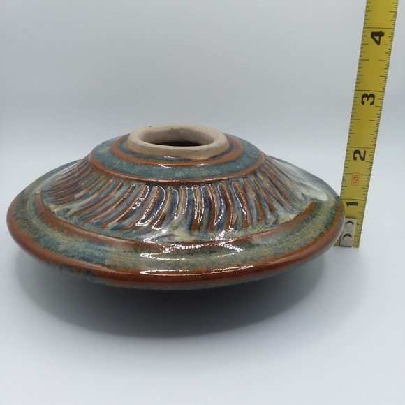 Vintage Studio Bay Pottery Glazed Squat Vase Rustic Blue Brown Glaze Signed‎ - Picture 4 of 6